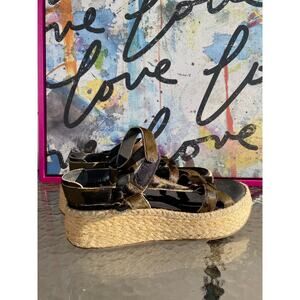 Nicole Camo Leopard Calf Hair Espadrille Platform Sandals - Size 8M